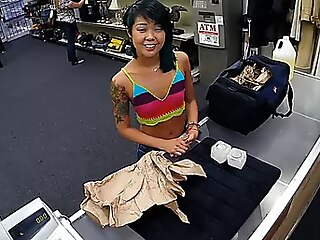 Petite Asian girl walks around and pleases a crowd with her self-loving cunt.